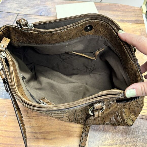 Relic Faux Alligator Shoulder Handbag Purse Brown Double Handle - Picture 12 of 16